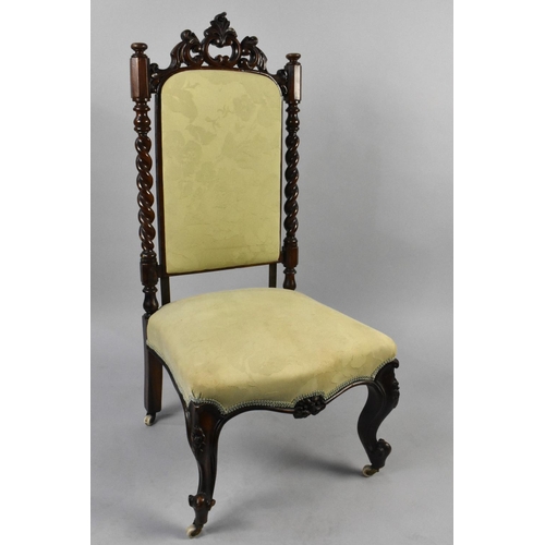 553 - A Victorian Side Chair with Upholstered Seat and Back, Support with Barley Twist Pilasters and Scrol... 