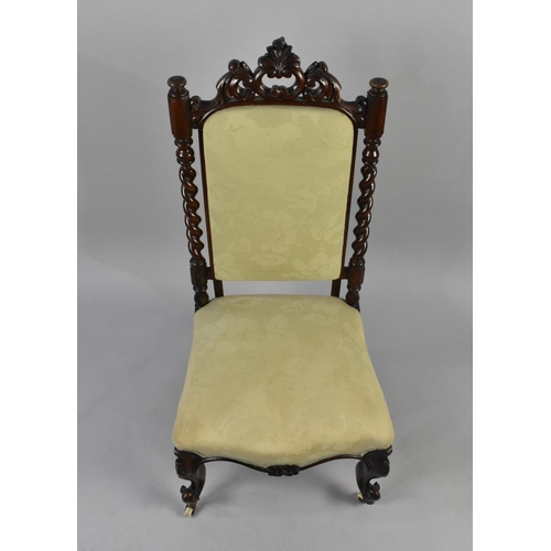 553 - A Victorian Side Chair with Upholstered Seat and Back, Support with Barley Twist Pilasters and Scrol... 