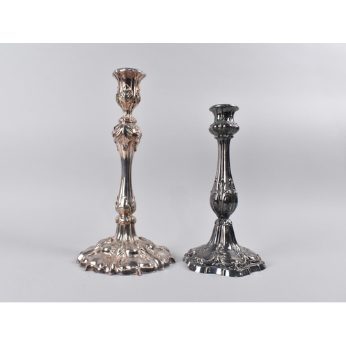 62 - An Elkington and Co Silver Plated Candlestick with Acanthus Decoration, 29.5cs High together with a ... 