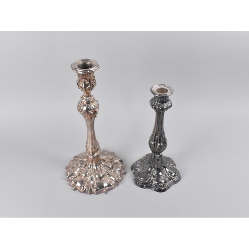 62 - An Elkington and Co Silver Plated Candlestick with Acanthus Decoration, 29.5cs High together with a ... 