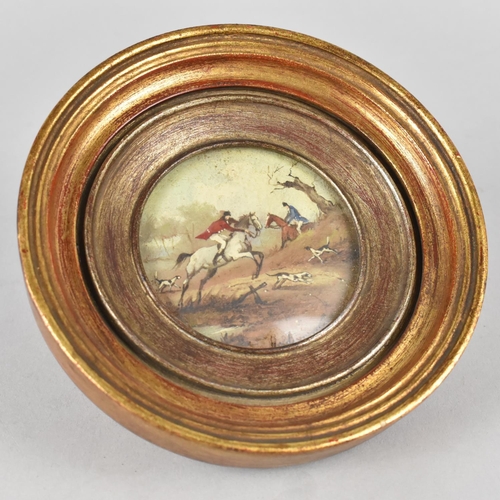 65 - A Framed Miniature Oil, Hunting Scene with Huntsman and Hounds, Signed Holt, Subject 6.2 cms Diamete... 