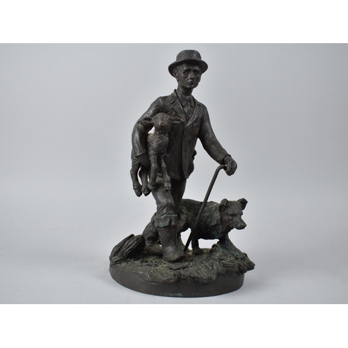 67 - A Heredities Bronzed Resin Group, Shepherd with Lamb and Dog, 20cms High