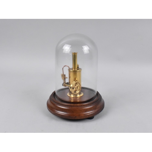 75 - A Miniature Model of a Spirit Fired Single Cylinder Vertical Steam Engine on Wooden Plinth with Glas... 