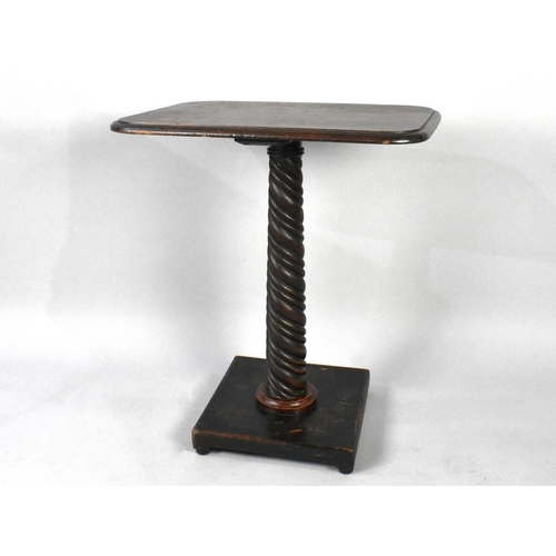 81 - A 19th Century Side Table with Wrythen Support on Square Base with Rectangular Top, 75.5cms High