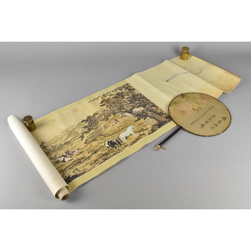 84 - A Chinese Printed Scroll together with a Fan