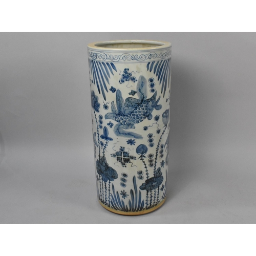 85 - A Reproduction Chinese Blue and White Porcelain Stick Stand, 59cms Wide