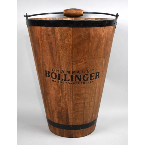 89 - A Tapering Coopered Wooden Champagne Bucket for Bollinger, Metal Banding and Loop Handle, 40cms High