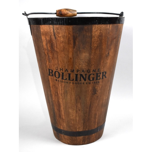 90 - A Tapering Coopered Wooden Champagne Bucket for Bollinger, Metal Banding and Loop Handle, 40cms High