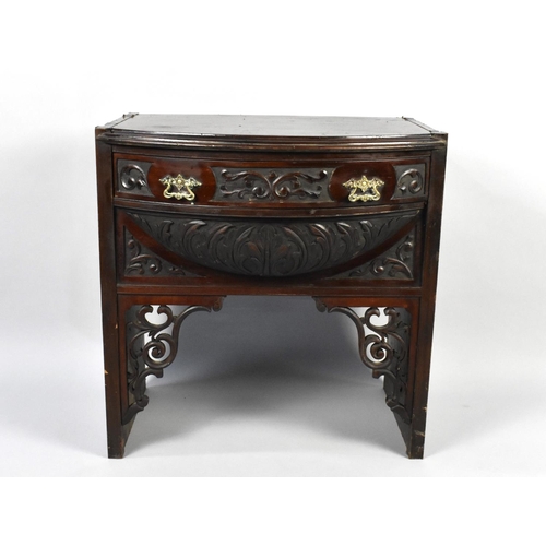 97 - A Carved Side Table/Base Unit with Bow Front Drawer, Scrolled Brackets and Domed Front, 58cms Wide