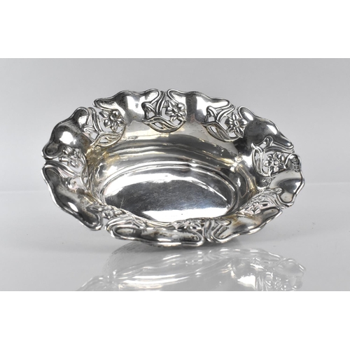 389 - An Edwardian Silver Oval Dish with Pierced Art Nouveau Influenced Rim by Charles S Green & Co Ltd, B... 