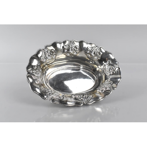 389 - An Edwardian Silver Oval Dish with Pierced Art Nouveau Influenced Rim by Charles S Green & Co Ltd, B... 