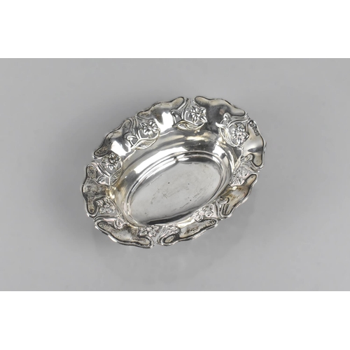 389 - An Edwardian Silver Oval Dish with Pierced Art Nouveau Influenced Rim by Charles S Green & Co Ltd, B... 