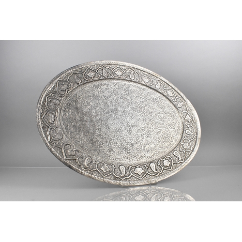 74 - An Oval Silver Plated North Indian Platter, 48cm wide