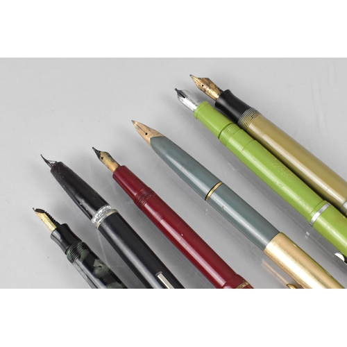 281 - A Collection of Six Vintage Fountain Pens to Comprise a Green and Black Marbled Cased 18ct Nibbed Go... 