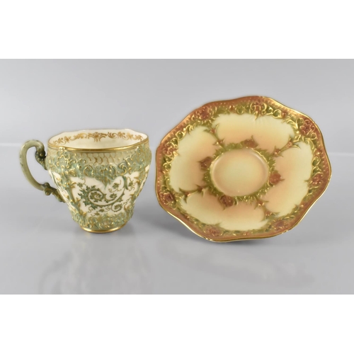 382 - A Royal Worcester Blush Ivory Cabinet Cup and Saucer Having Moulded Relief Decoration, Shape No. 193... 