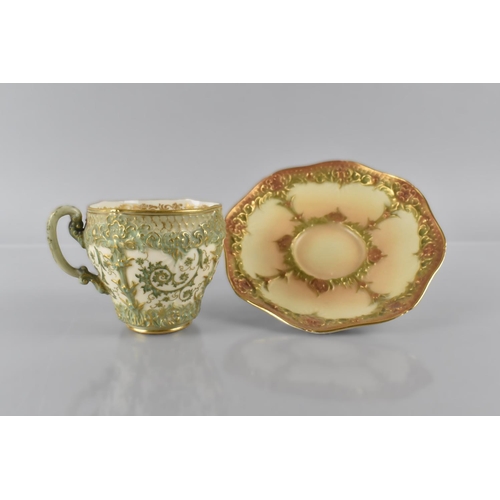 382 - A Royal Worcester Blush Ivory Cabinet Cup and Saucer Having Moulded Relief Decoration, Shape No. 193... 