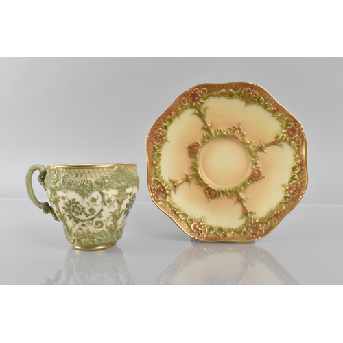 382 - A Royal Worcester Blush Ivory Cabinet Cup and Saucer Having Moulded Relief Decoration, Shape No. 193... 