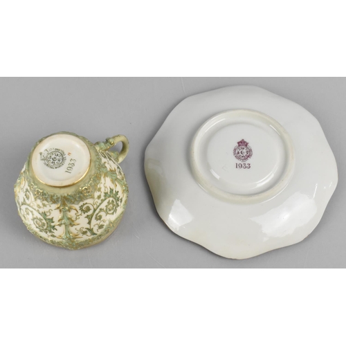 382 - A Royal Worcester Blush Ivory Cabinet Cup and Saucer Having Moulded Relief Decoration, Shape No. 193... 