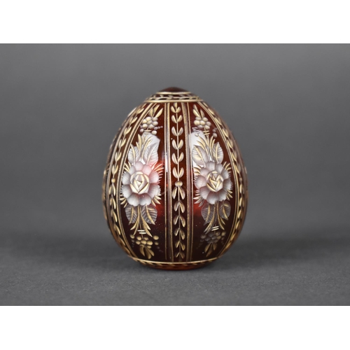 387 - A Faberge Style Ruby Glass Egg, 6cms High