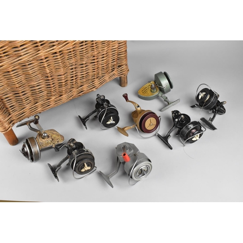 A Vintage Fishing Creel (Condition Issues) Containing Various Vintage  Fishing Reels to include Intre