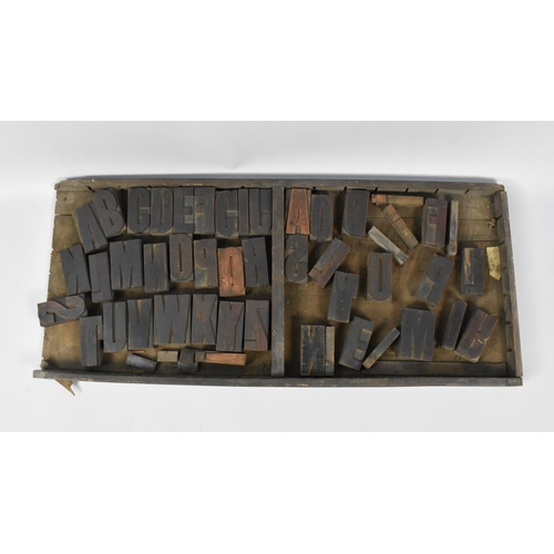 121 - A Vintage Tray Containing Letter Press Wooden Printing Blocks, Some Condition Issues to Tray Etc, Tr... 