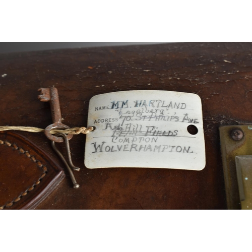 142 - A Vintage Leather Travelling Case with Cunard Baggage Sticker and Tag for Cunard White Star to Europ... 