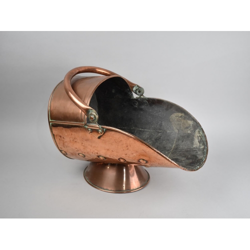 153 - A Late 19th Century Copper Helmet Shaped Coal Scuttle with Loop Handle