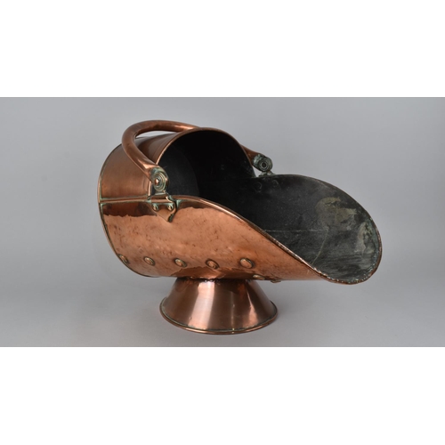 153 - A Late 19th Century Copper Helmet Shaped Coal Scuttle with Loop Handle