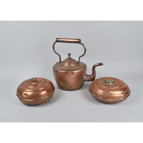 154 - A Copper Kettle together with Two Copper Warmers