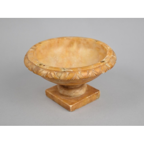 159 - A Carved and Turned Marble Pedestal Bowl on Square Base, 15cms Diameter