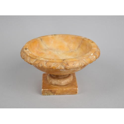 159 - A Carved and Turned Marble Pedestal Bowl on Square Base, 15cms Diameter