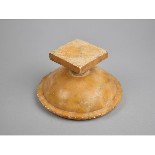 159 - A Carved and Turned Marble Pedestal Bowl on Square Base, 15cms Diameter