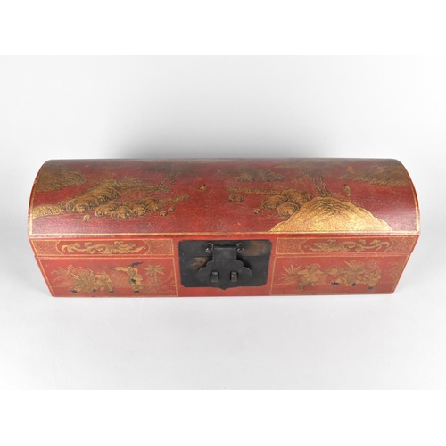 161 - A Modern Chinese Dome Top Box of Rectangular Form decorated with Chinoiserie Scene of River Village ... 