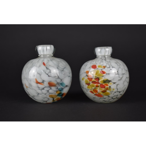 163 - A Pair of Mdina Glass Vases of Globular Bottle form, 9cms High