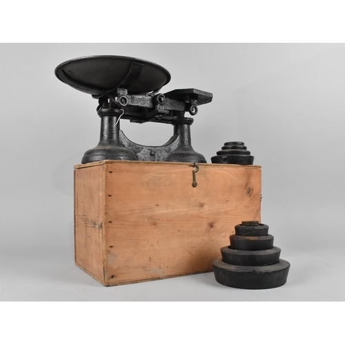 175 - A Cast Iron Pan Scale with Weights in Box