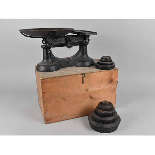 175 - A Cast Iron Pan Scale with Weights in Box