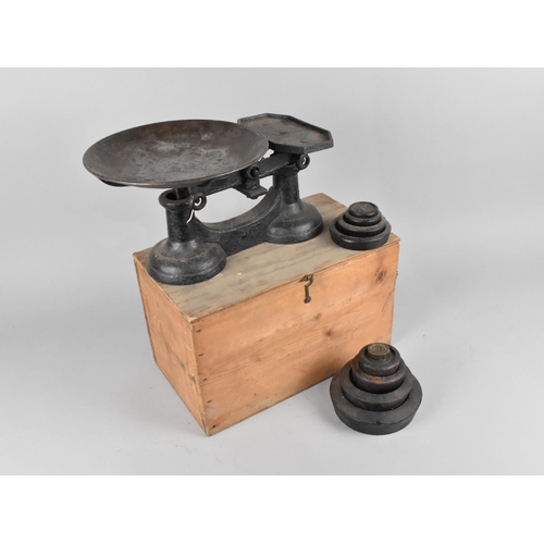 175 - A Cast Iron Pan Scale with Weights in Box