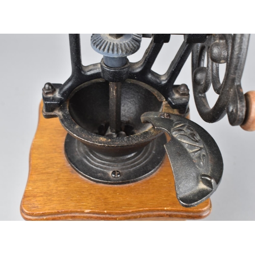 177 - A Cast Iron and Wooden Base Coffee Grinder