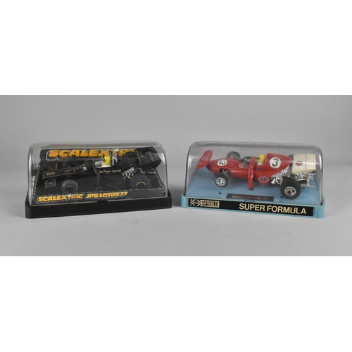 211 - Two Boxed Scalextric Cars, JPS Lotus 77 and March Ford 721 Super Formula Racing Car