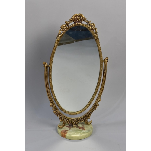 233 - An Ornate Gilt Framed Dressing Table Mirror on Circular Marble Base, 64cms High