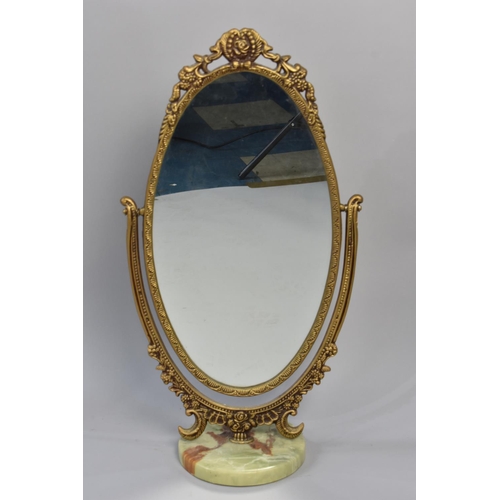 233 - An Ornate Gilt Framed Dressing Table Mirror on Circular Marble Base, 64cms High