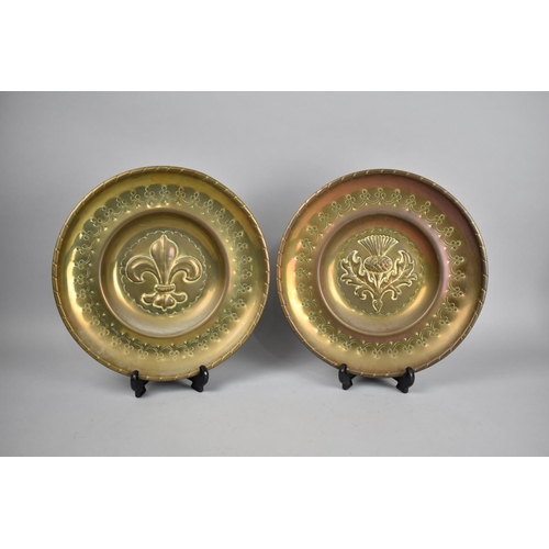 235 - Two Hand Beaten Brass Chargers, 51.5cms Diameter