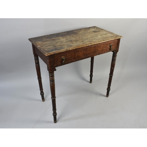 24 - A 19th Century Stained Pine Side Table with Single Long Drawer on Turned Legs, 80x43x76cms High