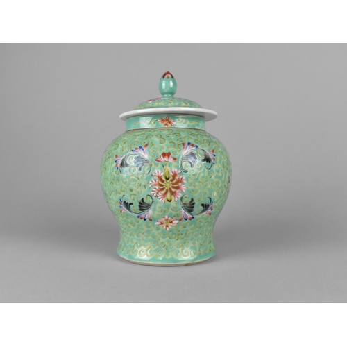 253 - A Chinese Porcelain Enamel Vase and Cover Decorated with Scrolls, Flowers and Bats on Blue Ground, 1... 