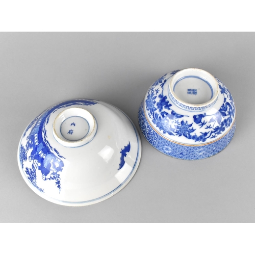 255 - Two Japanese Blue and White Bowls, One Decorated with Figures and Other with Floral and Foliage Desi... 