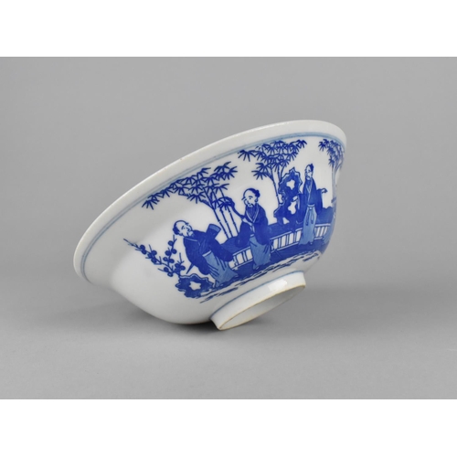 255 - Two Japanese Blue and White Bowls, One Decorated with Figures and Other with Floral and Foliage Desi... 