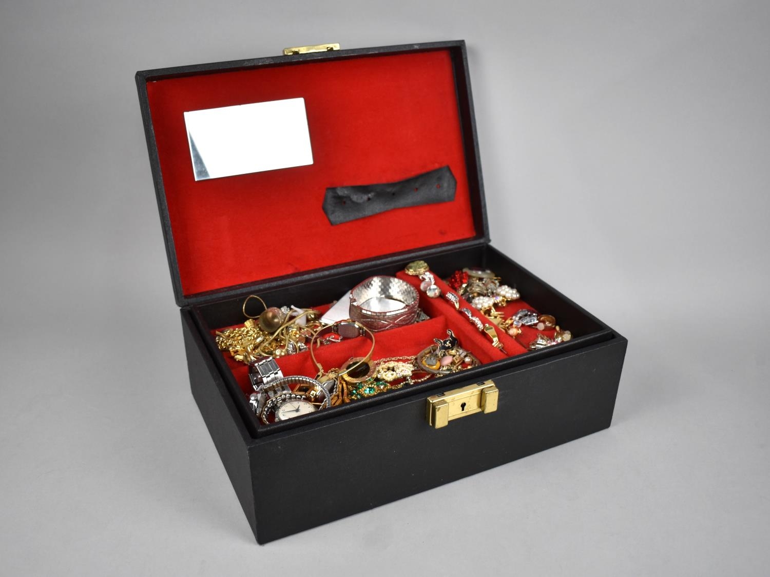 A Fitted Jewellery Box Containing Various Costume Brooches, Rings ...