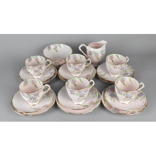 297 - A Plant Tuscan China Pink Tea Set with Hand Painted Floral Decoration to Comprise Six Cups, Six Sauc... 