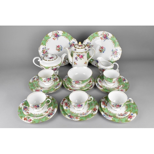 302 - An Early/Mid 20th Century Aynsley Tea Set Decorated with Green Inset and Floral Trim to Comprise Tea... 