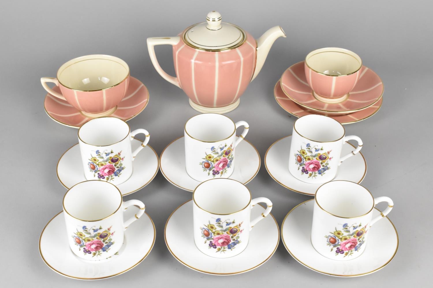 A Royal Worcester Floral Decorated Coffee Set Together with Six